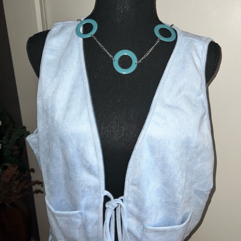 Baby Blue Fringe Faux Suede Vest size 14 - Picture 4 of 7